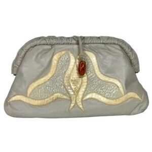Vintage Grey Real Leather Clutch Bag Boho Eighties‎ Hippie Sexy Party Club